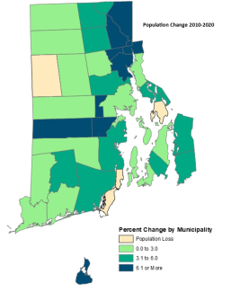 Rhode Island Map of population change 2010-2020