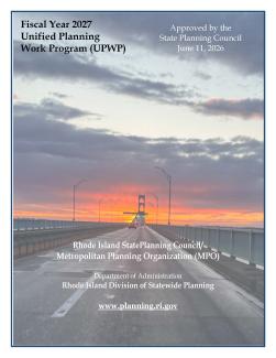 This is the cover of the FY 27 UPWP document showing a highway and sunset